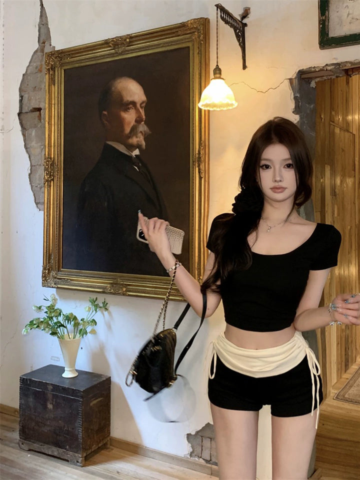 Black Slim-Fit Round Neck Short Sleeve Crop Top – Sexy Tight Basic Tee