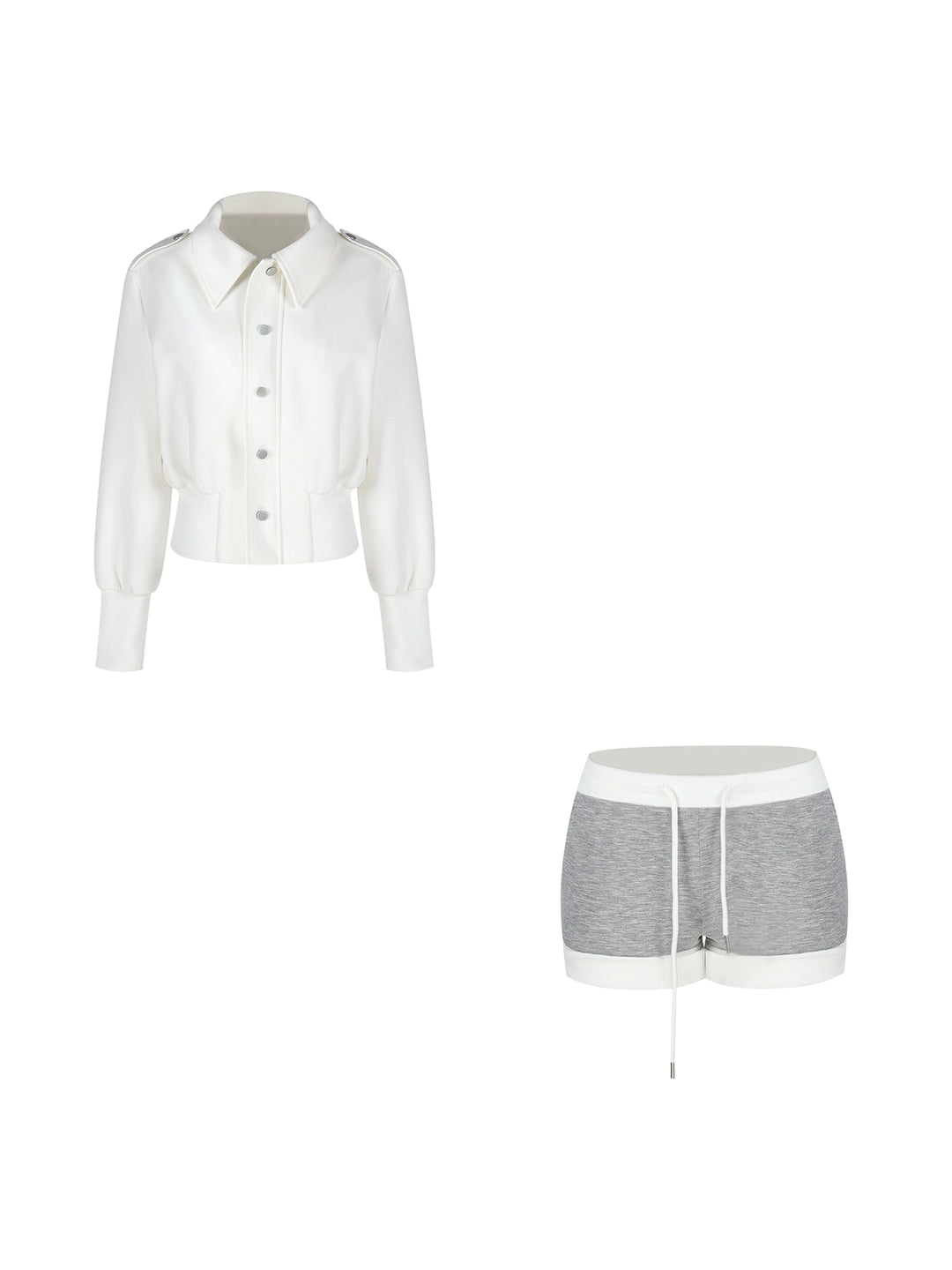 White Stand-Collar Button-Up Jacket – Loose Fit Long-Sleeve Cardigan Coat