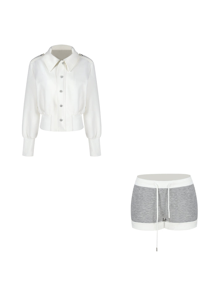 White Stand-Collar Button-Up Jacket – Loose Fit Long-Sleeve Cardigan Coat