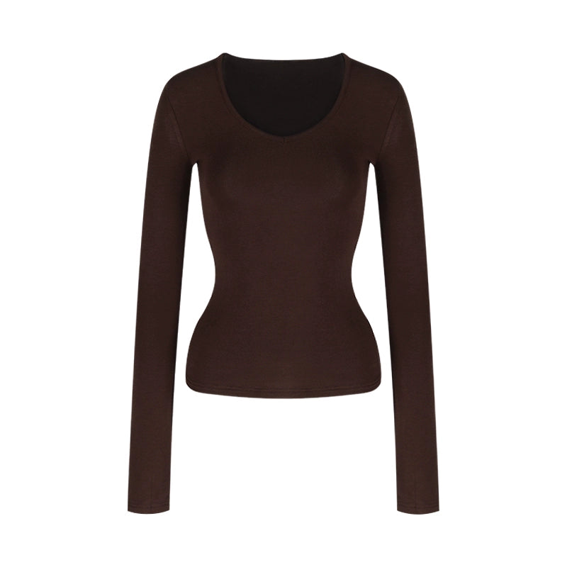 Soft V-Neck Fleece-Lined Slim Long Sleeve Top (Available in 5 Colors)
