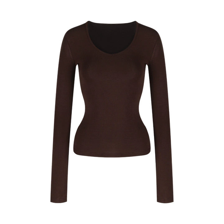 Soft V-Neck Fleece-Lined Slim Long Sleeve Top (Available in 5 Colors)