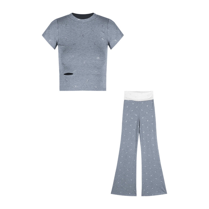 Butterfly Bow Cutout T-Shirt & Flared Casual Pants Set – Trendy Two-Piece Summer Outfit (Available in 2 Colors)