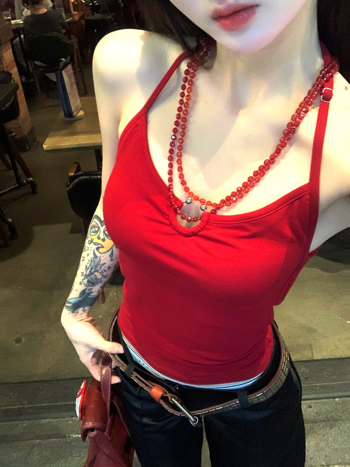 Chain Strap Halter Crop Top with Built-In Bra Pads – Sexy Summer Sleeveless Cami (Available in 2 Colors)