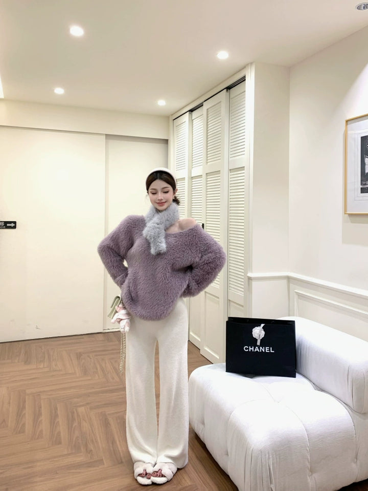 Cozy Off-Shoulder Fuzzy Knit Sweater (Available in 4 Colors)