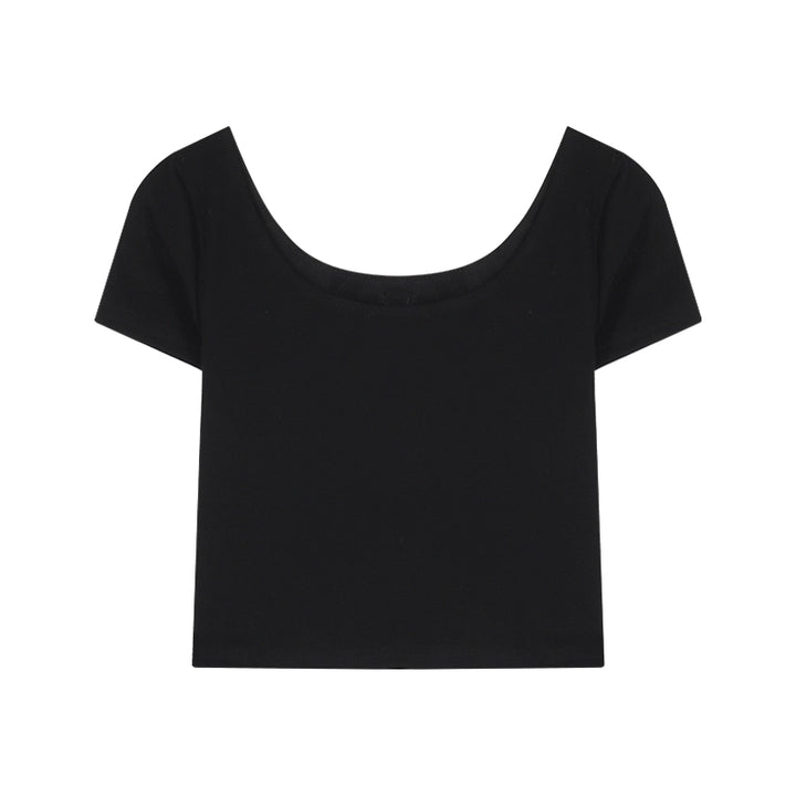 Black Slim-Fit Round Neck Short Sleeve Crop Top – Sexy Tight Basic Tee