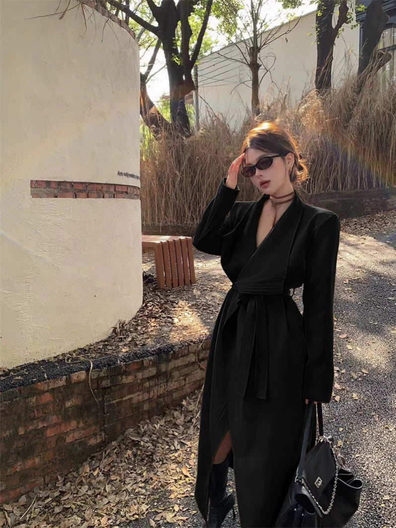 Elegant Oversized Trench Coat – Long Lapel Windbreaker Cardigan (Available in 2 Colors)