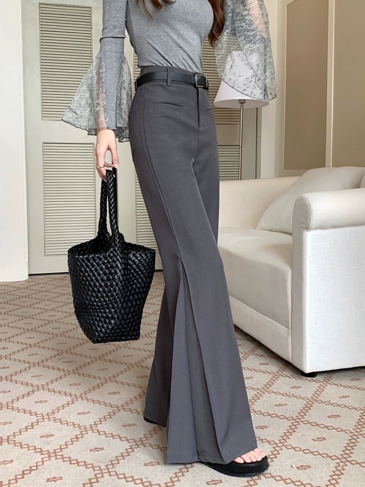 Gray Flared High-Waist Trousers – Slim Fit Loose Wide-Leg Pants (Available in 2 Colors)