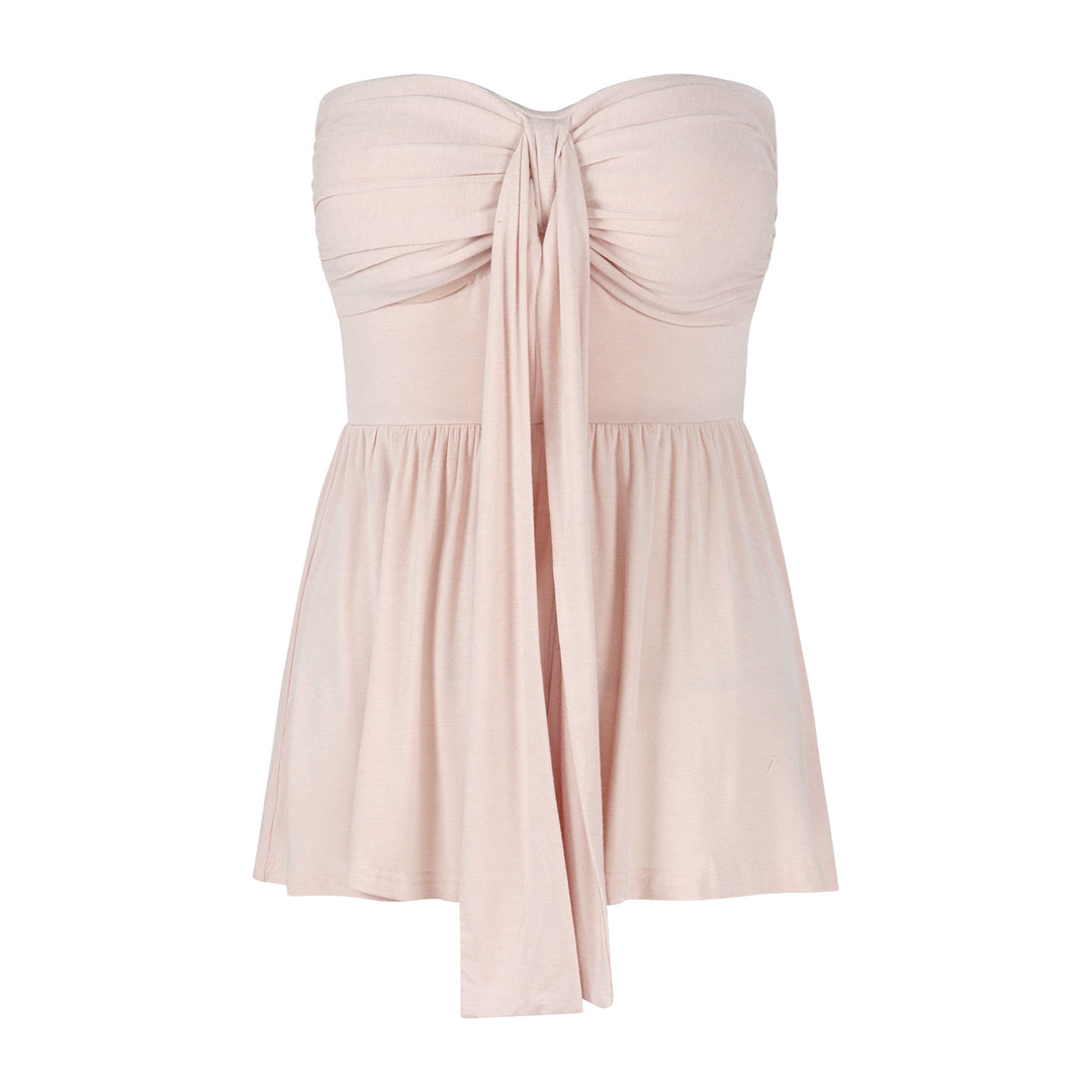 Pink Knit Cardigan & Tube Top Set – Two-Piece Slim Fit Outfit