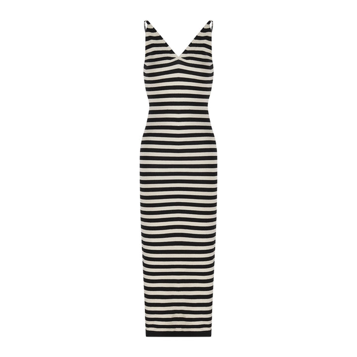 Striped V-Neck Bodycon Maxi Dress with Side Slit – Summer Slim Fit Elegant Style