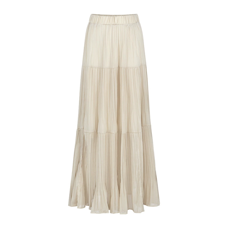 Off-Shoulder Fitted Knit Tee & High-Waist A-Line Maxi Skirt Set – Summer Two-Piece Outfit