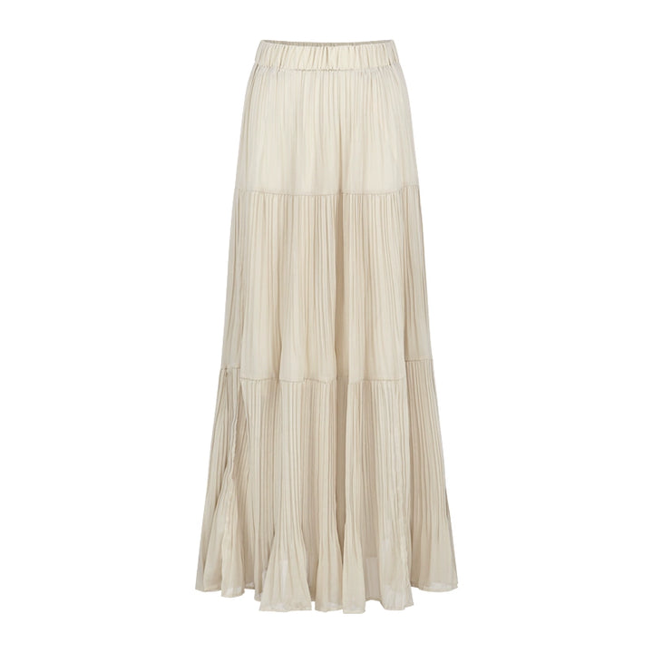 Off-Shoulder Fitted Knit Tee & High-Waist A-Line Maxi Skirt Set – Summer Two-Piece Outfit