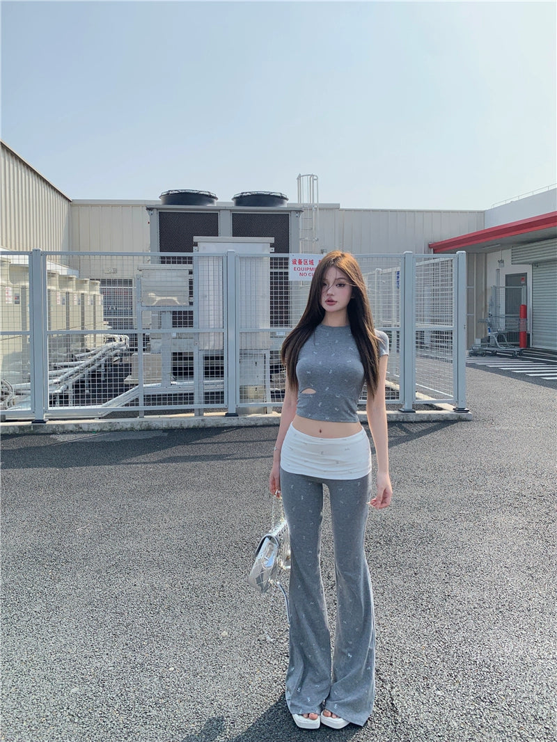 Butterfly Bow Cutout T-Shirt & Flared Casual Pants Set – Trendy Two-Piece Summer Outfit (Available in 2 Colors)