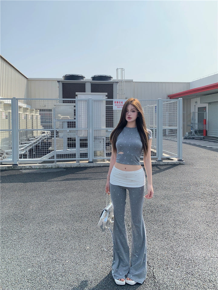 Butterfly Bow Cutout T-Shirt & Flared Casual Pants Set – Trendy Two-Piece Summer Outfit (Available in 2 Colors)