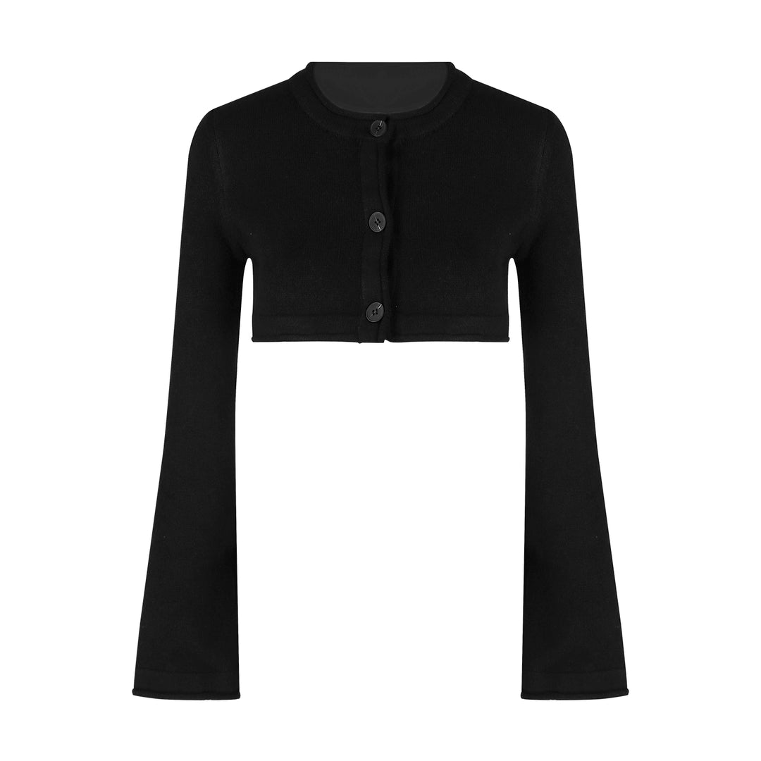 Black Knit Cardigan, Tube Top & Bodycon Skirt Set – Elegant Three-Piece Outfit