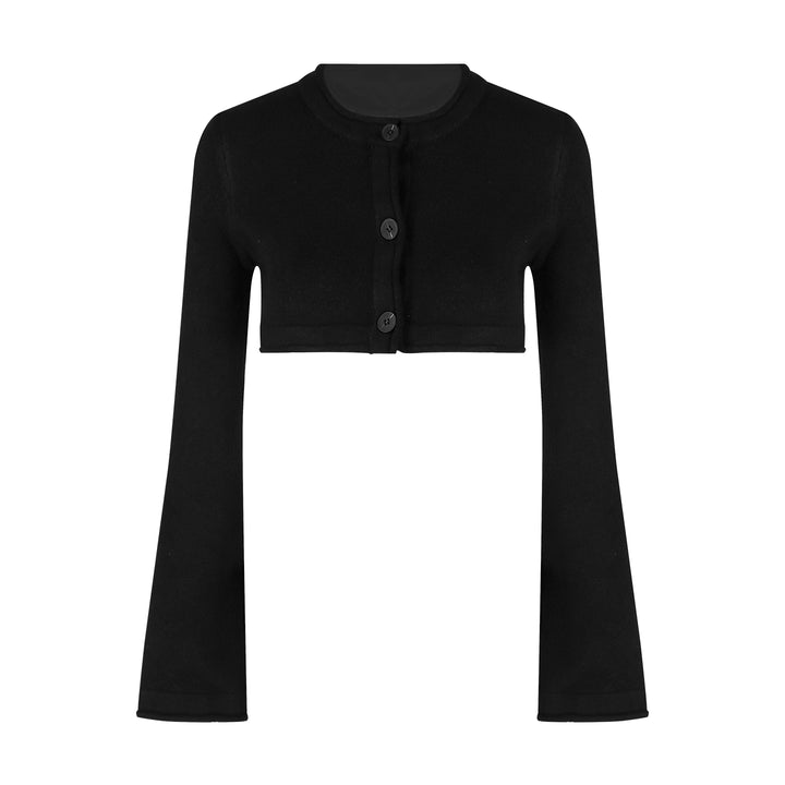 Black Knit Cardigan, Tube Top & Bodycon Skirt Set – Elegant Three-Piece Outfit