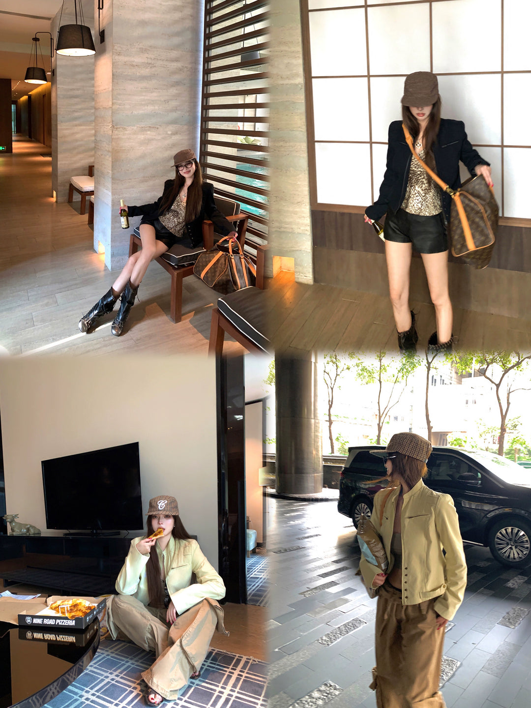 Black Strawberry Double-Zip Short Jacket – Stand Collar Cropped Outerwear (Available in 2 Colors)