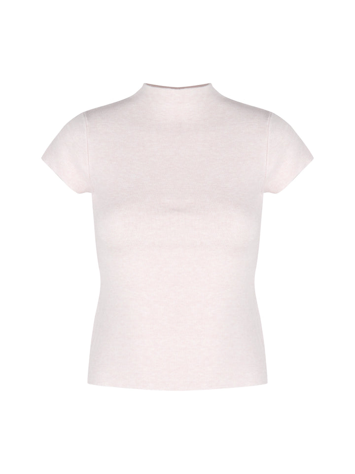 Mock Neck Ribbed Short Sleeve Knit Top – Slim Fit Cropped Tee(Available in 10 Colors)