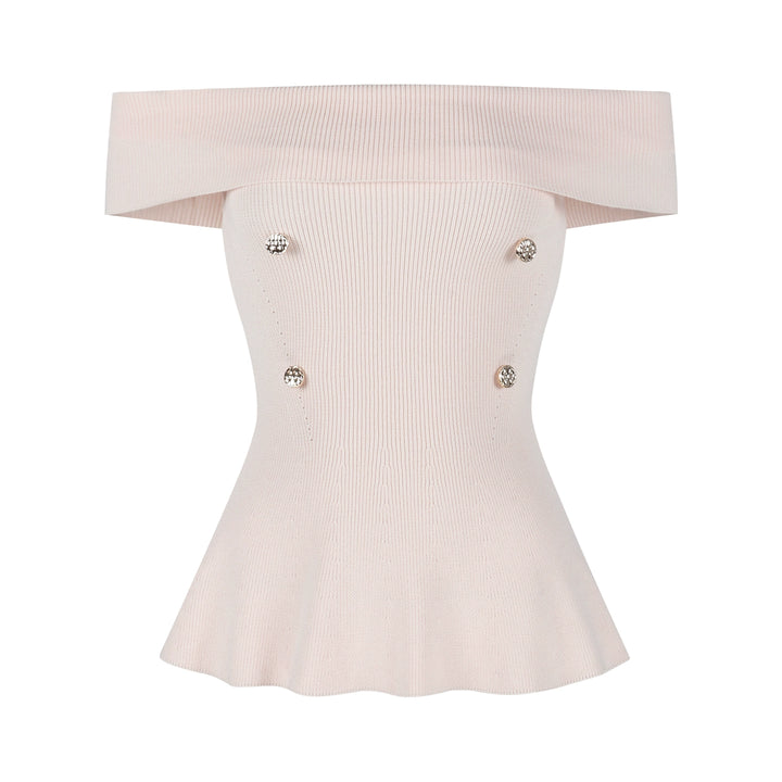 Off-Shoulder Knit Top – Slim-Fit Short Sleeve Cropped Tee (Available in 3 Colors)