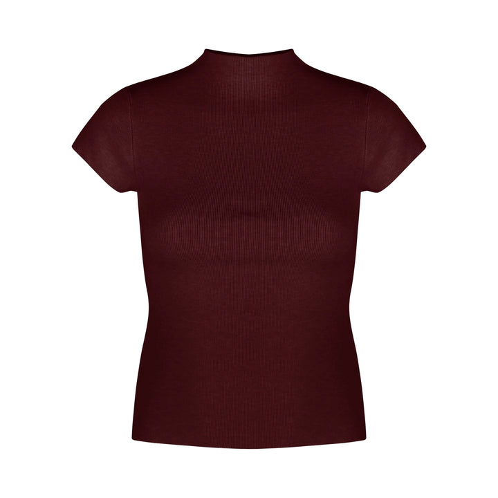 Mock Neck Ribbed Short Sleeve Knit Top – Slim Fit Cropped Tee(Available in 10 Colors)
