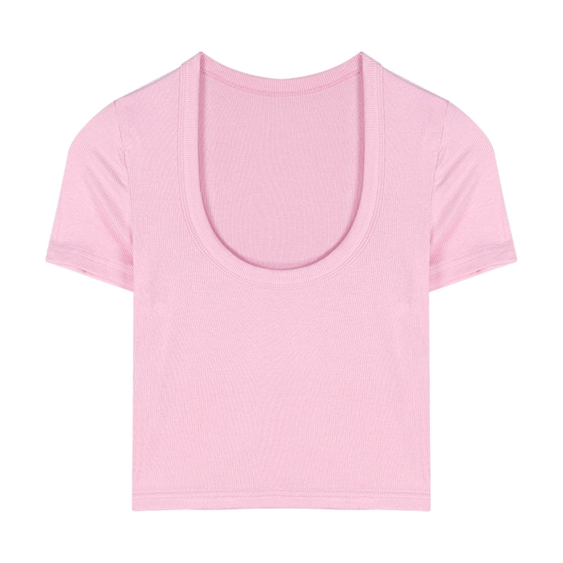 White Stretch Cotton Slim-Fit Short Sleeve Tee – Cropped Minimal Top (Available in 6 Colors)