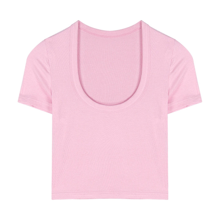 White Stretch Cotton Slim-Fit Short Sleeve Tee – Cropped Minimal Top (Available in 6 Colors)