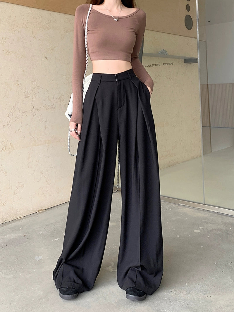 Black High-Waist Relaxed Suit Pants – Loose Wide-Leg Trousers (Available in 2 Colors)