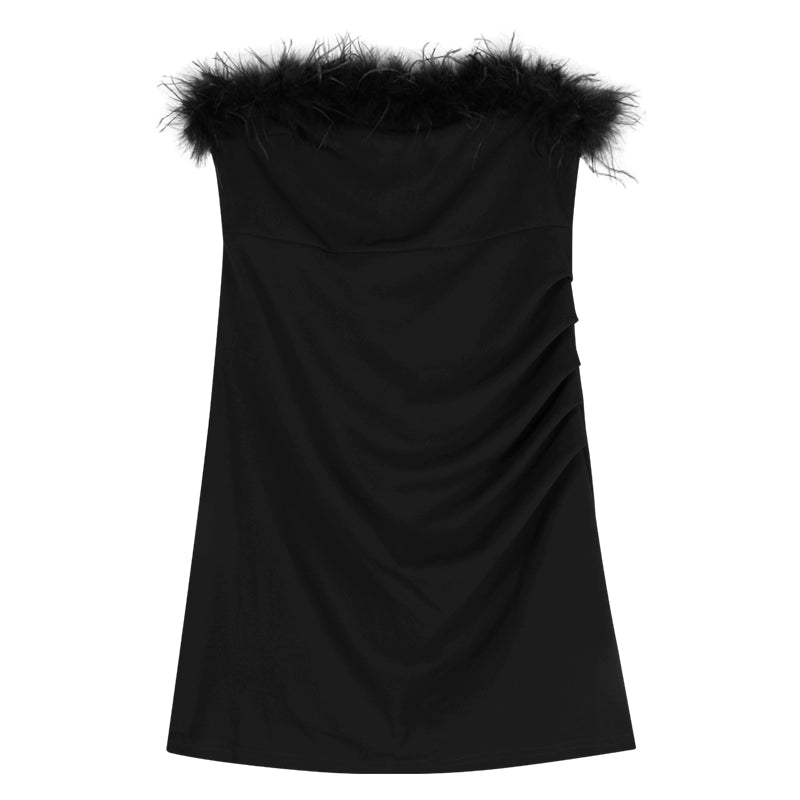 Off-Shoulder Feather Tube Mini Dress – Elegant Party Bodycon Dress (Available in 3 Colors)