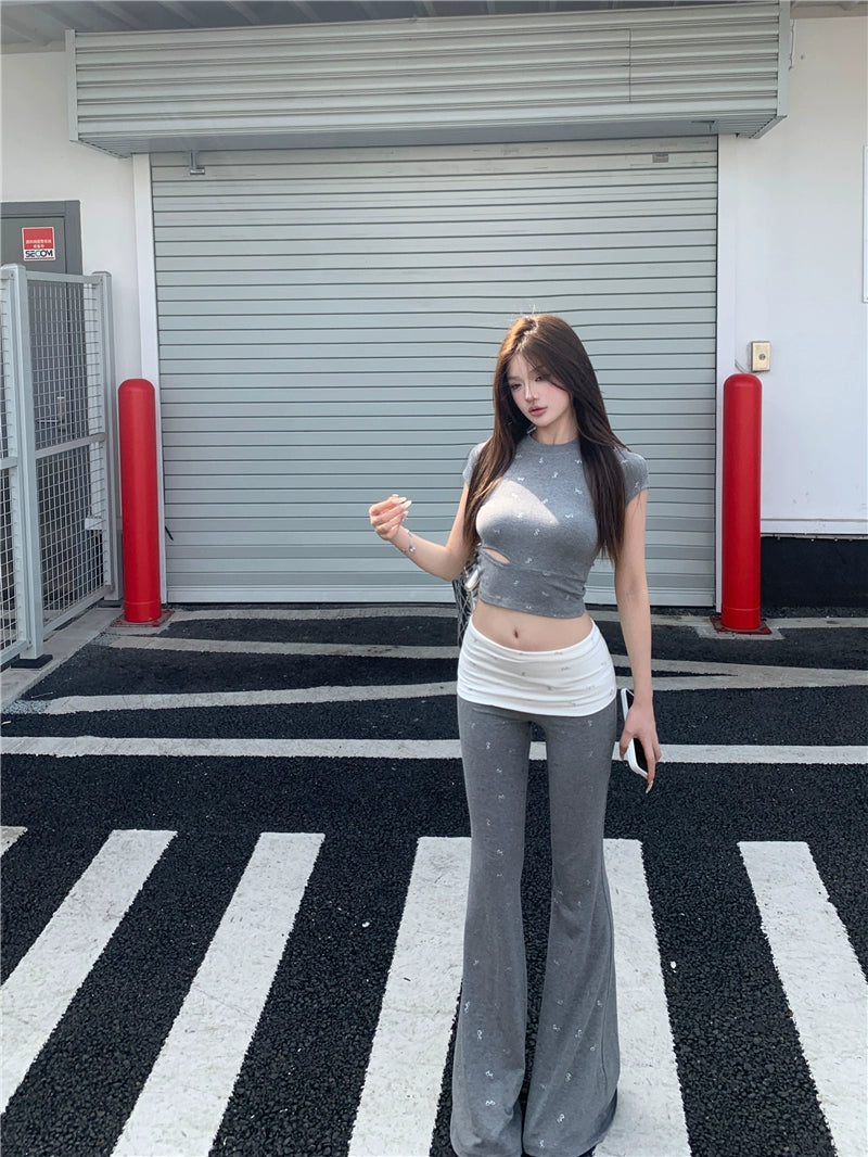 Butterfly Bow Cutout T-Shirt & Flared Casual Pants Set – Trendy Two-Piece Summer Outfit (Available in 2 Colors)