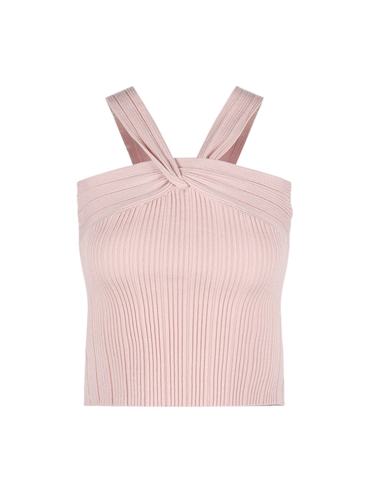 纯欲风粉色针织吊带背心女夏季收腰修身内搭无袖外穿短款打底上衣