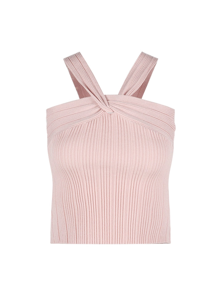 纯欲风粉色针织吊带背心女夏季收腰修身内搭无袖外穿短款打底上衣