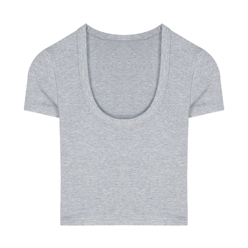 White Stretch Cotton Slim-Fit Short Sleeve Tee – Cropped Minimal Top (Available in 6 Colors)