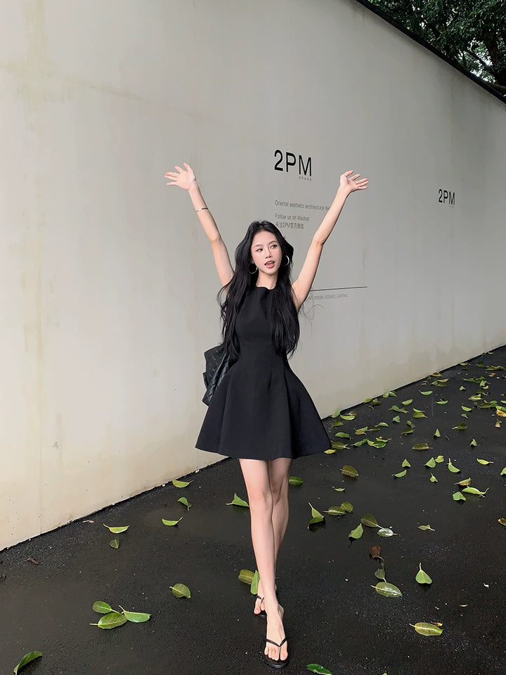 Korean Blue Sleeveless A-Line Mini Dress – Slim Fit Flared Short Dress (Available in 5 Colors)