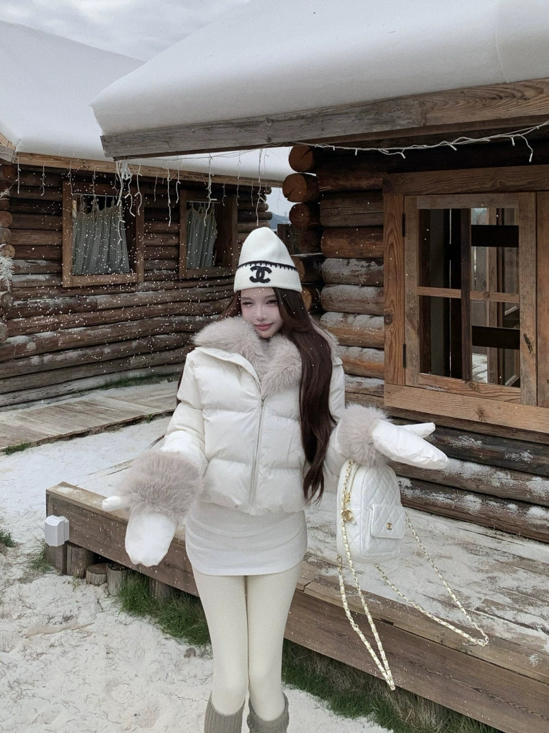 Faux-Fur Collar Puffer Jacket with Matching Thermal Top (Available in 2 Colors)