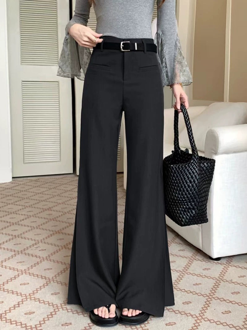 Gray Flared High-Waist Trousers – Slim Fit Loose Wide-Leg Pants (Available in 2 Colors)