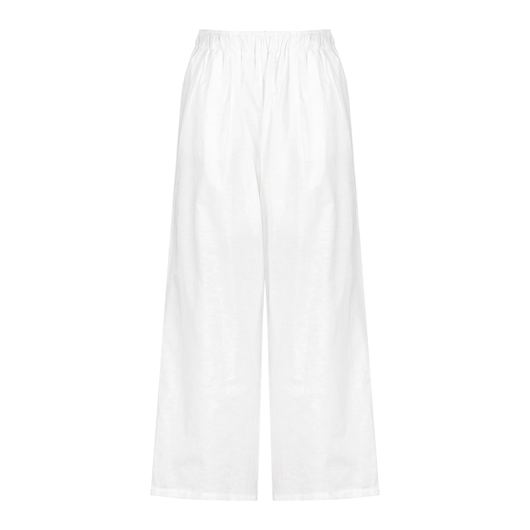 White Linen Strapless Crop Top & Wide-Leg Pants Set – Elegant Summer Two-Piece Outfit (Available in 2 Colors)