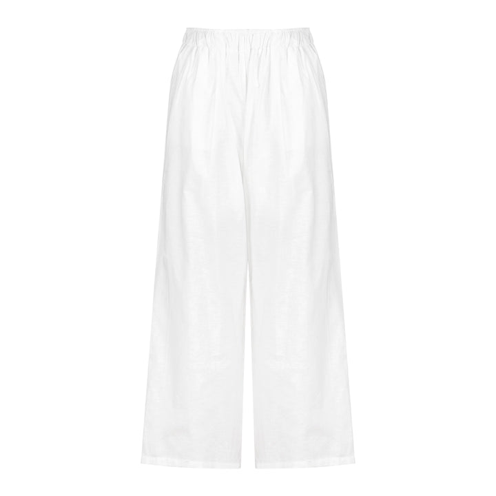 White Linen Strapless Crop Top & Wide-Leg Pants Set – Elegant Summer Two-Piece Outfit (Available in 2 Colors)