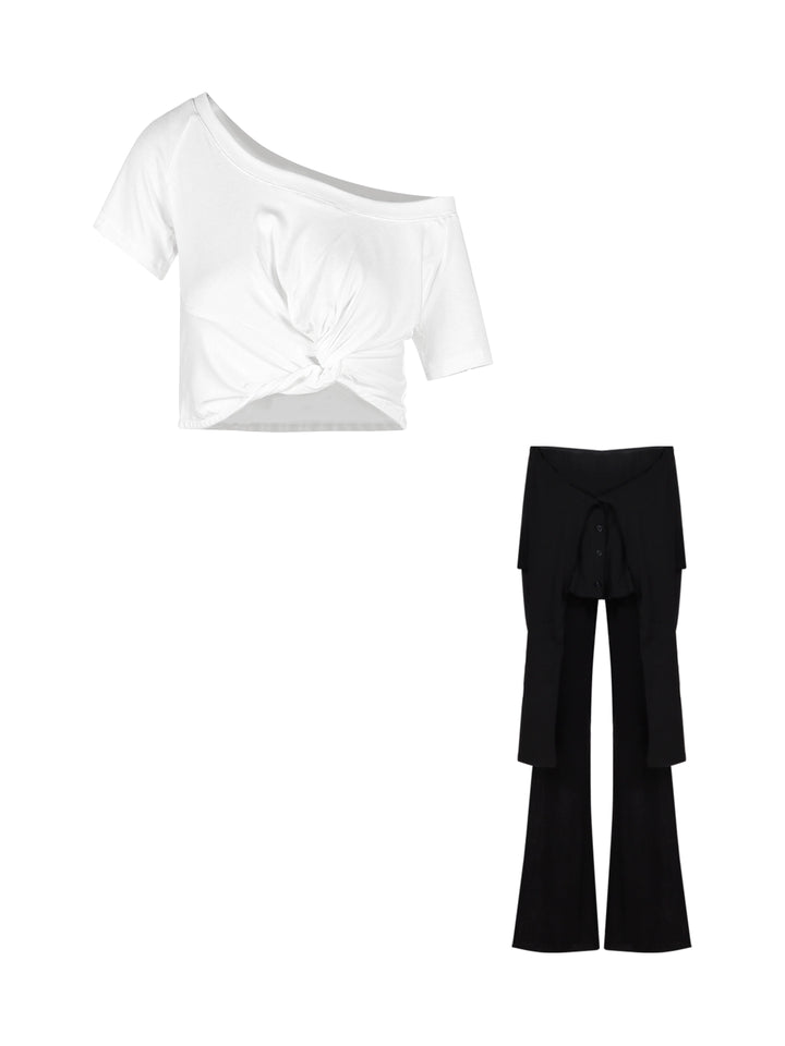 White Twisted Front Crop Tee – Slim-Fit Short Sleeve Top