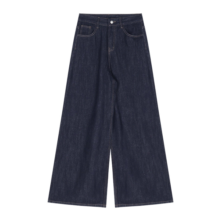 Deep Blue High-Waist Wide-Leg Jeans – Vintage Loose Straight Pants for Women