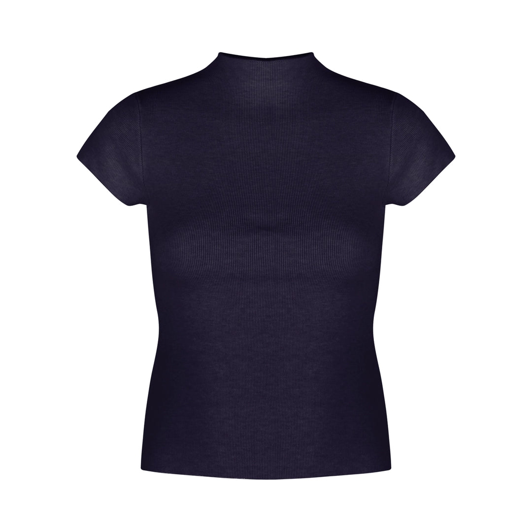 Mock Neck Ribbed Short Sleeve Knit Top – Slim Fit Cropped Tee(Available in 10 Colors)