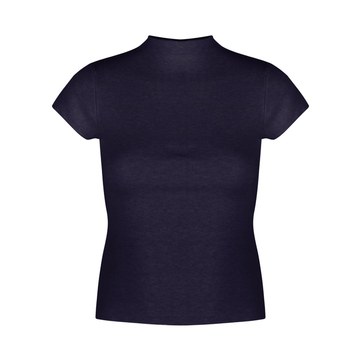 Mock Neck Ribbed Short Sleeve Knit Top – Slim Fit Cropped Tee(Available in 10 Colors)