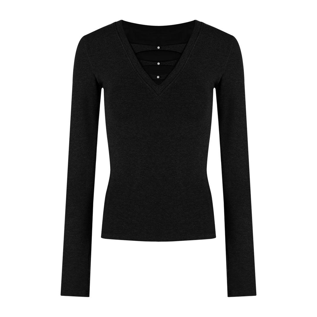 Sexy V-Neck Fleece-Lined Slim Long Sleeve Top (Available in 2 Colors)