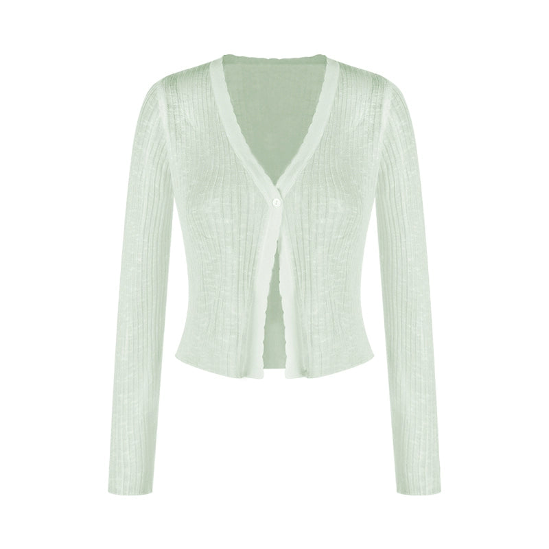 V-Neck Knit Cardigan – Lightweight Sheer Sun Protection Cover-Up (Available in 6 Colors)