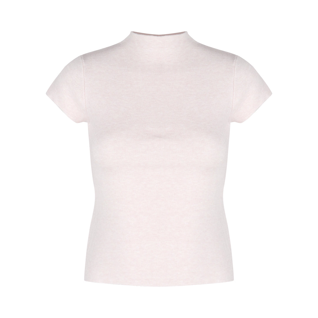 Mock Neck Ribbed Short Sleeve Knit Top – Slim Fit Cropped Tee(Available in 10 Colors)