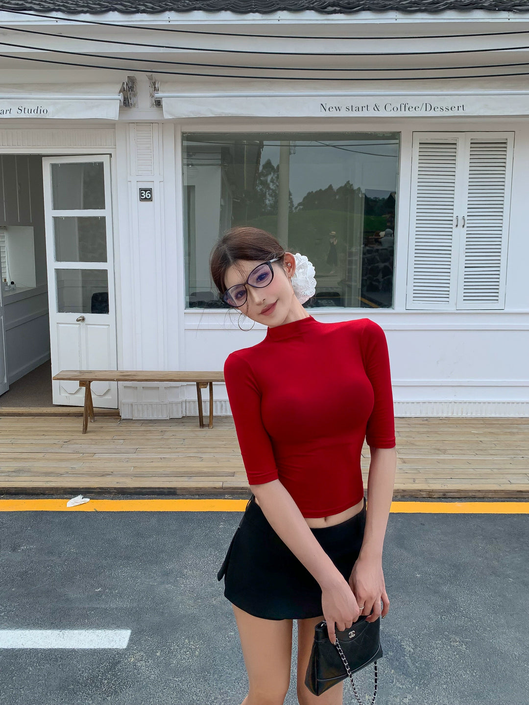 High-Neck Fitted Short Sleeve Top – Sexy Slim Korean Style (Available in 3 Colors)