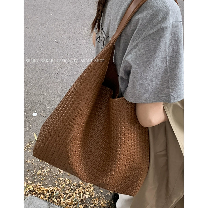 Woven Texture Large Tote Bag – Elegant Vintage Shoulder Commuter Bag for Women (Available in 5 Colors)