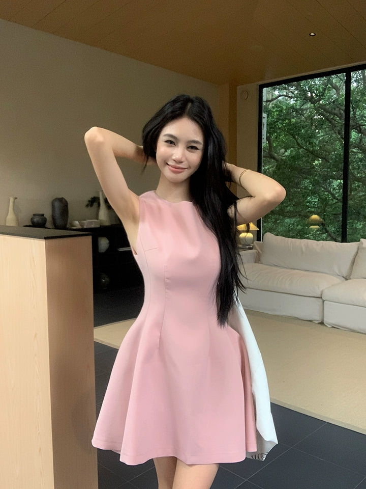 Korean Blue Sleeveless A-Line Mini Dress – Slim Fit Flared Short Dress (Available in 5 Colors)