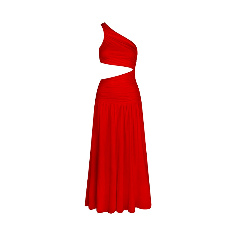 Asymmetrical One-Shoulder Maxi Dress – Cutout A-Line Vacation Dress (Available in 2 Colors)