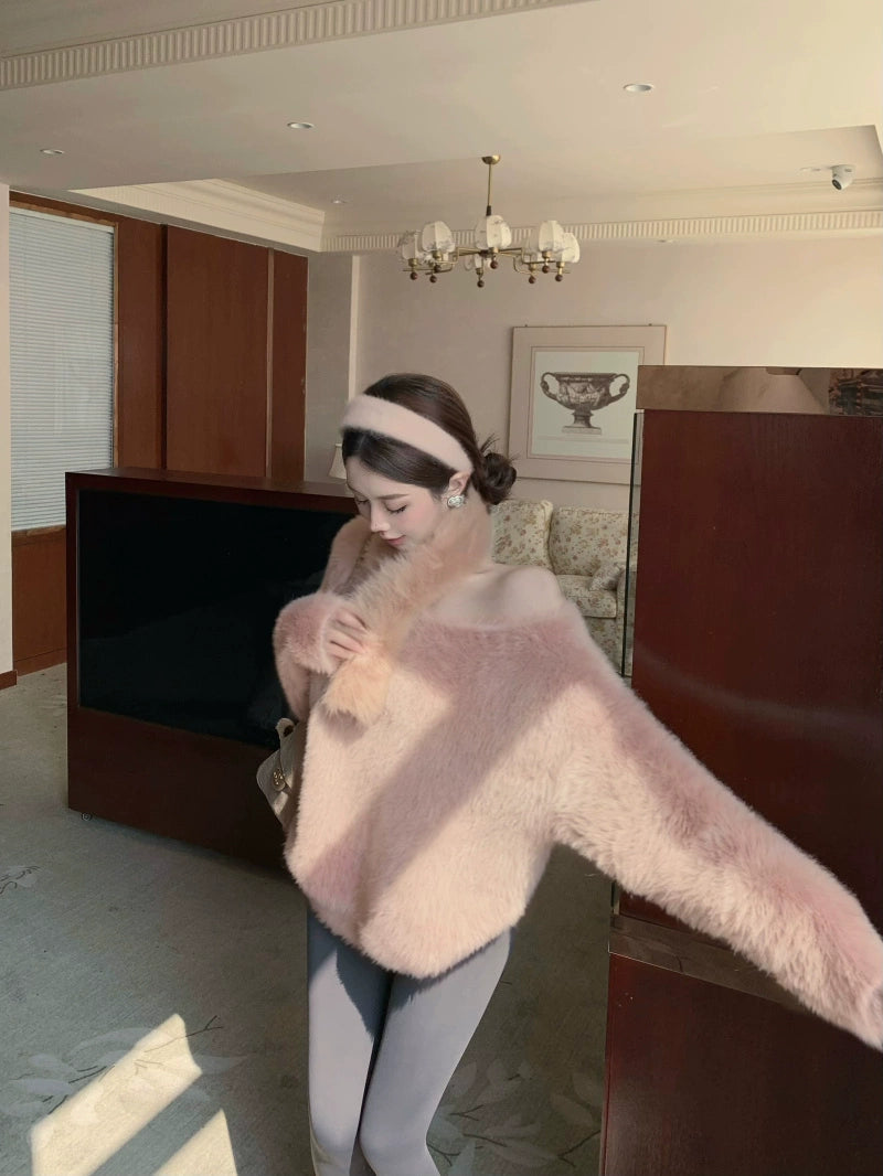 Cozy Off-Shoulder Fuzzy Knit Sweater (Available in 4 Colors)