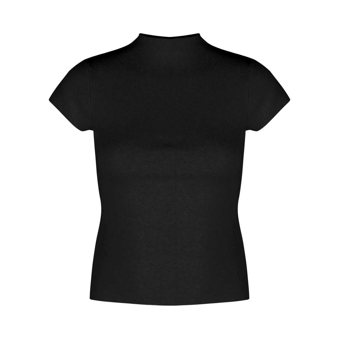 Mock Neck Ribbed Short Sleeve Knit Top – Slim Fit Cropped Tee(Available in 10 Colors)