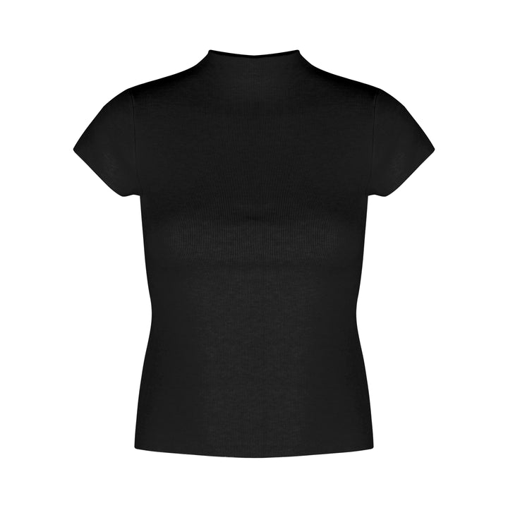 Mock Neck Ribbed Short Sleeve Knit Top – Slim Fit Cropped Tee(Available in 10 Colors)